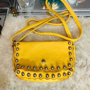 Yoki Silver Studded Yellow Leather Crossbody Bag